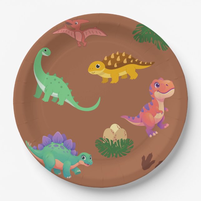 Plato De Papel Dinosaurio Moderno Borden con Patrón - (Anverso)