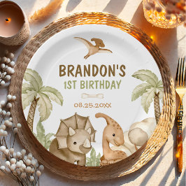Plato De Papel Dinosaurio One-A-Saurus Primer Fiesta de cumpleaño