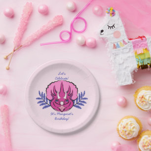 Plato De Papel Dinosaurio rosado bonito del Triceratops