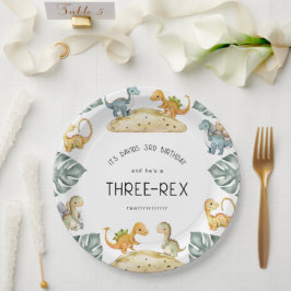 Plato De Papel Dinosaurio Tercer Cumpleaños Fiesta de Tres Rex