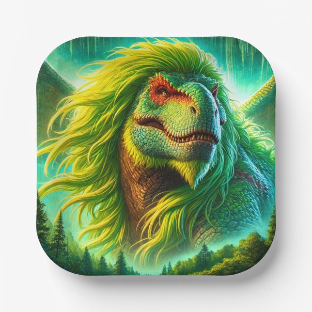 Plato De Papel Dinosaurio verde (Anverso)