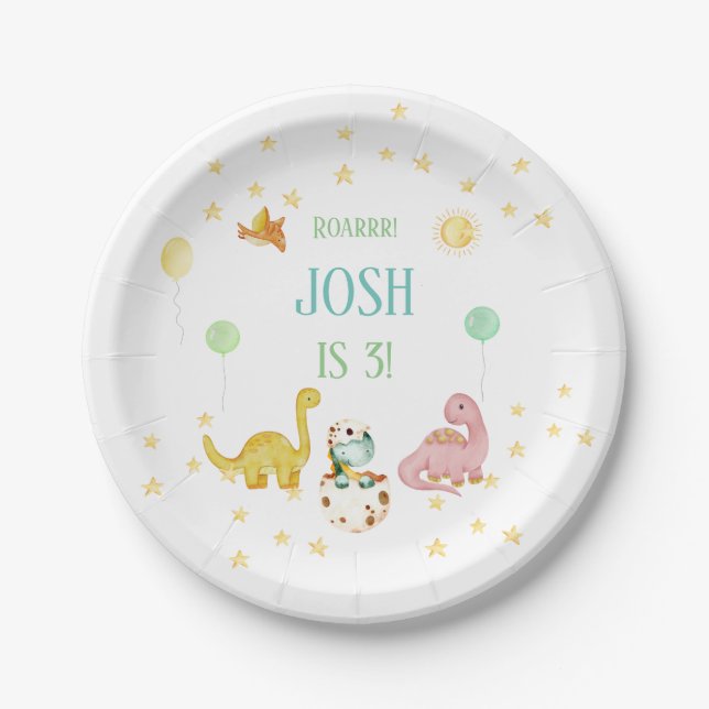 Plato De Papel Dinosaurios 3 niños de cumpleaños (Anverso)