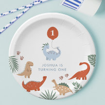 Dinosaurios Boys First Birthday Paper Plates