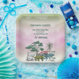 Plato De Papel Dinosaurios buscan el primer cumpleaños del bebé