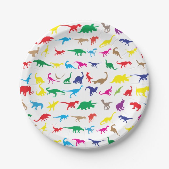 Plato De Papel Dinosaurios coloridos (Anverso)