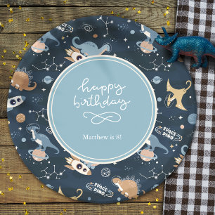 Plato De Papel Dinosaurios cortos en el espacio Patrón niños Cump
