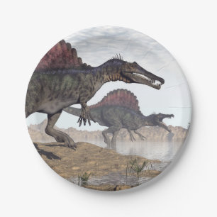 Plato De Papel Dinosaurios de Spinosaurus en desierto - 3D rinden