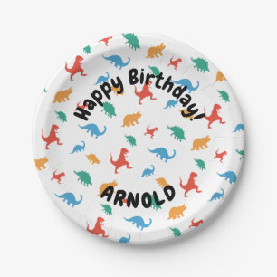 Plato De Papel Dinosaurios Feliz cumpleaños