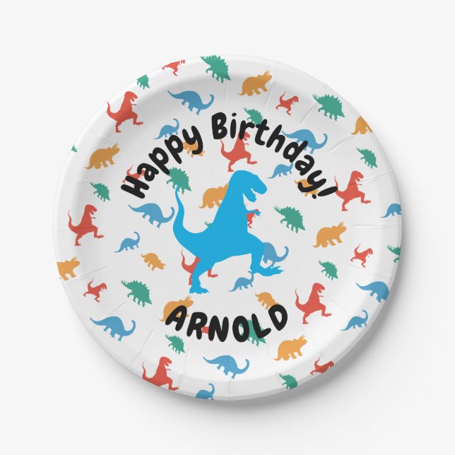 Plato De Papel Dinosaurios Feliz cumpleaños Tyrannosaurus Placas  (Anverso)