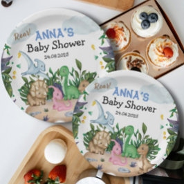 Plato De Papel Dinosaurios Forestales Tropicales Baby Shower