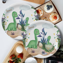 Plato De Papel Dinosaurios forestales tropicales Placas de papel