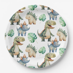Plato De Papel Dinosaurios Kids Birthday Watercolor