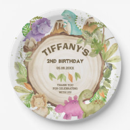 Plato De Papel Dinosaurios morados rosados puros jurásicos Chica 