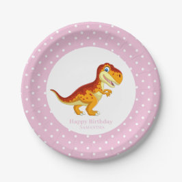 Plato De Papel Dinosaurios Oro T Rex Fiestas Puntos Blancos