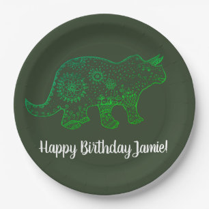 Plato De Papel Dinosaurios, placas de papel Personalizado de cump
