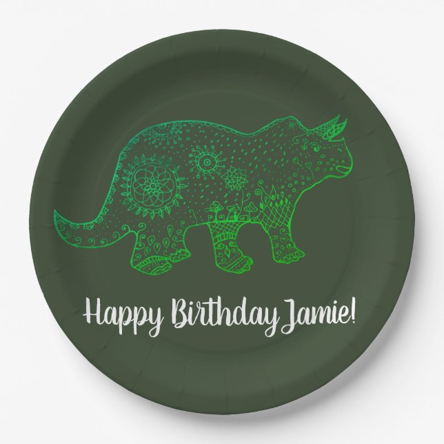Plato De Papel Dinosaurios, placas de papel Personalizado de cump (Anverso)