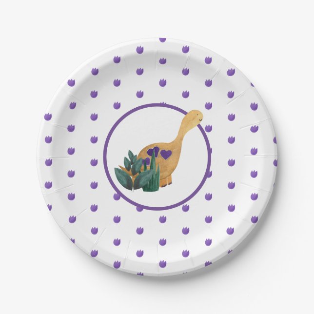 Plato De Papel Dinosaurios rastrean acuarela de Fiesta de niño Di (Anverso)