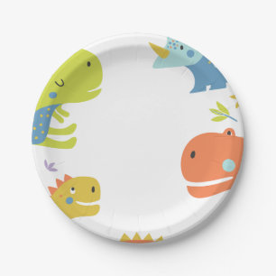 Plato De Papel Dinosaurios roares niños cumpleaños Azul