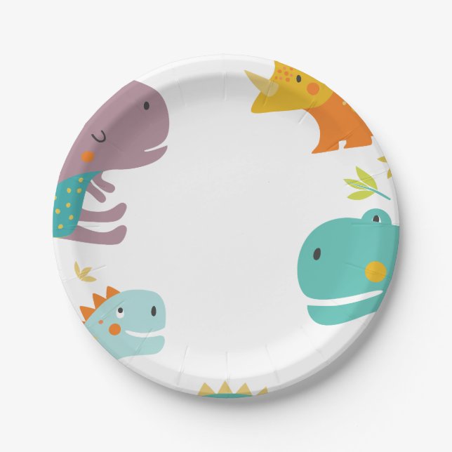 Plato De Papel Dinosaurios roares niños cumpleaños Azul (Anverso)