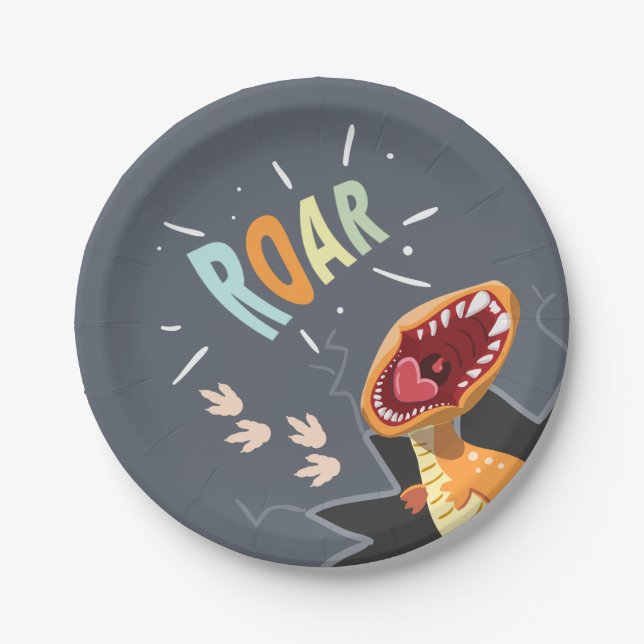 Plato De Papel Dinosaurios ruidosos Baby Shower Dino Paper Plates (Anverso)