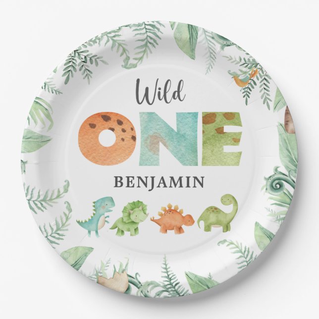 Plato De Papel Dinosaurios Wild One Birday Paper Plate (Anverso)