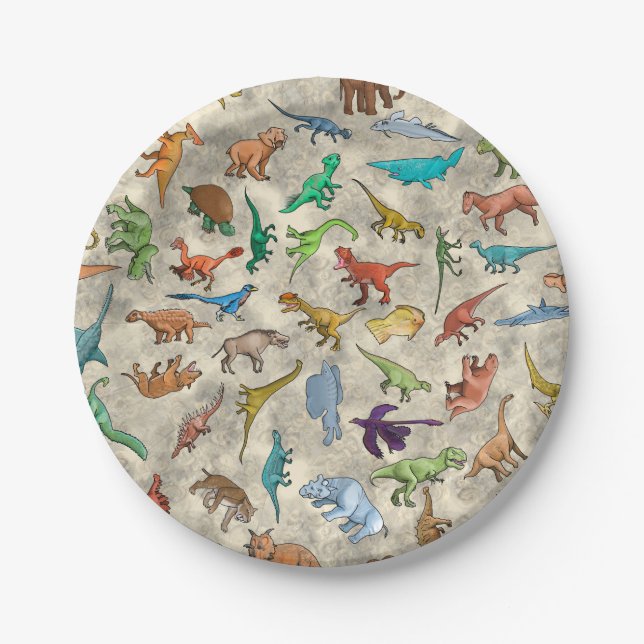 Plato De Papel Dinosaurios y animales prehistóricos (Anverso)