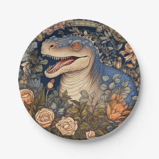 Plato De Papel Dinosaurios y flores estilo Art Nouveau