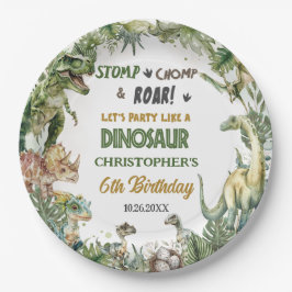 Plato De Papel Dinosauriov Vegetación Cumpleaños Niño Jurásico Re