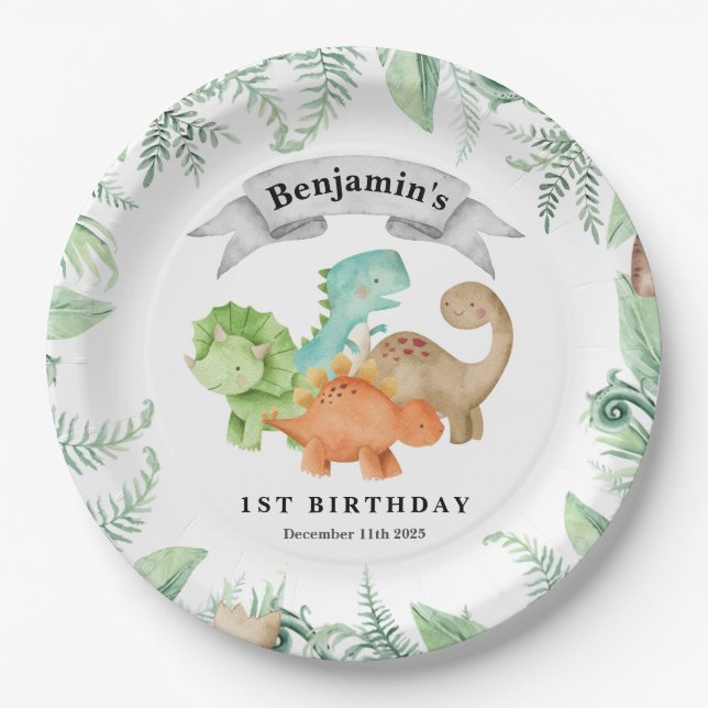 Plato De Papel Dinosaurs Wild One 1st Birthday Paper Plate (Anverso)