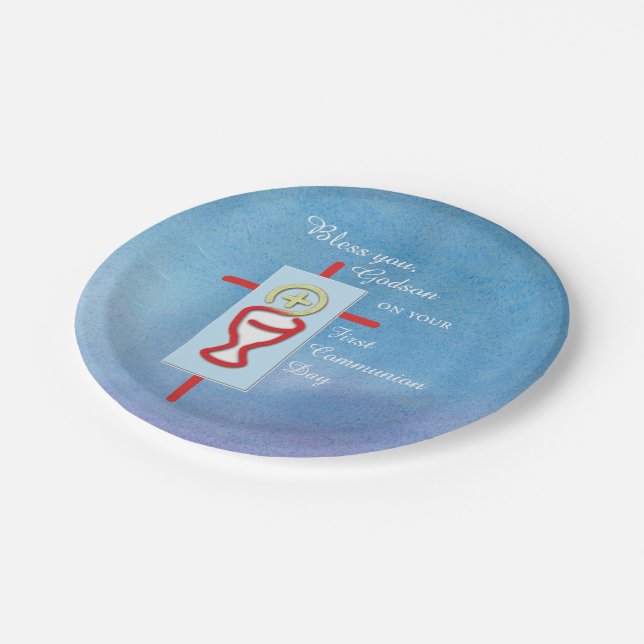 Plato De Papel Dios, primera comunión sagrada, azul (Angular)