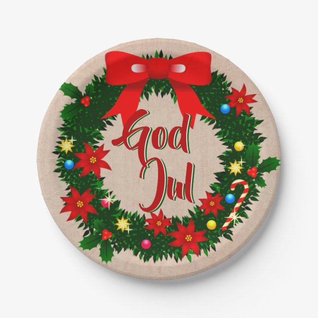 Plato De Papel Dios sueco Jul Merry Christmas 7" (Anverso)