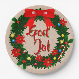 Plato De Papel Dios sueco Jul Merry Christmas 9"
