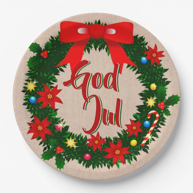 Plato De Papel Dios sueco Jul Merry Christmas 9" (Anverso)