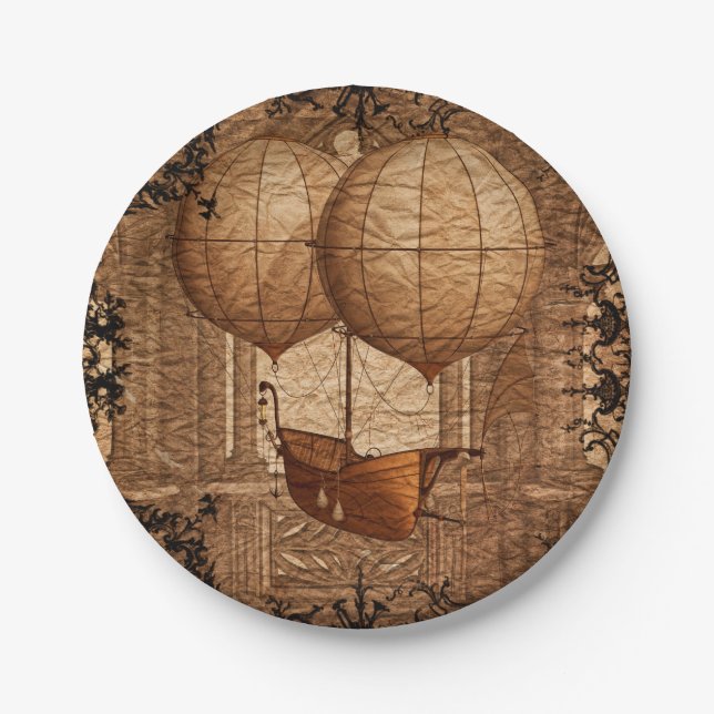 Plato De Papel Dirigible del Victorian de Steampunk del Grunge (Anverso)