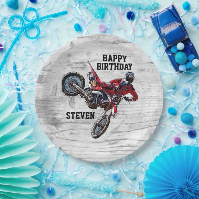 Plato De Papel Dirt Bike Red Birday Sport Motorcycle Guay Paper (Fiesta)
