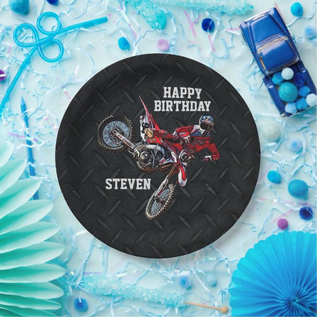 Plato De Papel Dirt Bike Red Birthday Sport Motorcycle Guay (Fiesta)