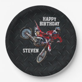 Plato De Papel Dirt Bike Red Birthday Sport Motorcycle Guay