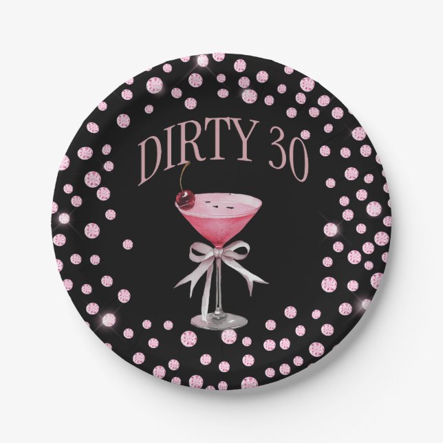 Plato De Papel Dirty 30 Pink Coquette Birthday Party (Anverso)