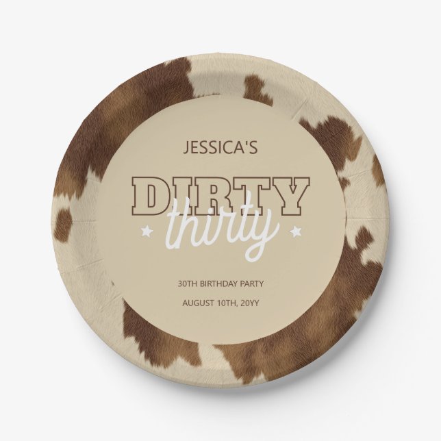 Plato De Papel Dirty Thirty Country Western 30th Birthday Party (Anverso)