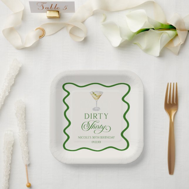 Plato De Papel Dirty Thirty Dirty Martini Birthday Party (Boda)