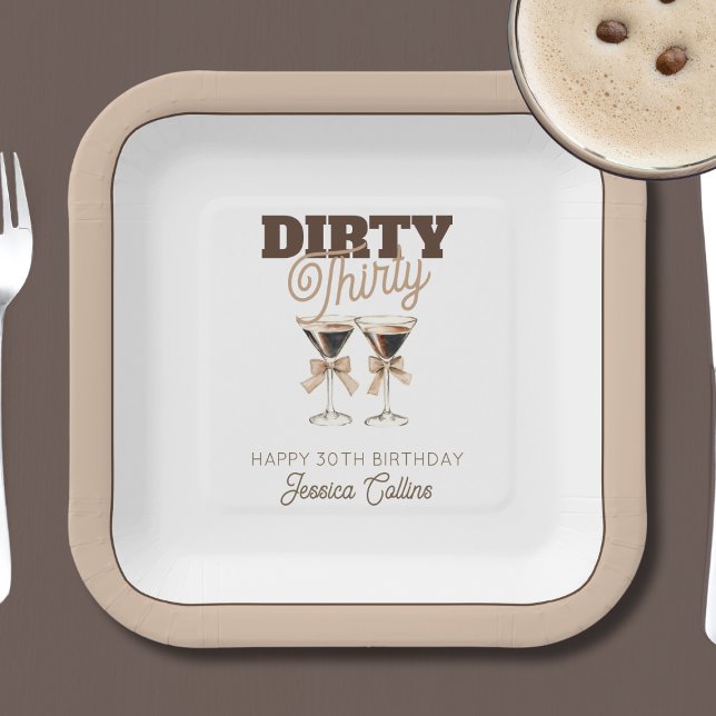 Plato De Papel Dirty Thirty Espresso Cocktail 30th Birthday Fiest (Dirty Thirty Espresso Cocktail 30th Birthday Party Paper Plates)