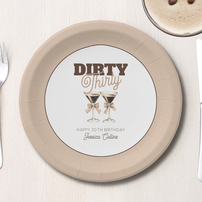 Plato De Papel Dirty Thirty Espresso Cocktail Retro 30 cumpleaños (Dirty Thirty Espresso Cocktail Retro 30th Birthday Paper Plates)