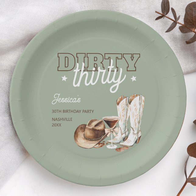 Plato De Papel Dirty Thirty Western Rodeo 300 Fiesta de cumpleaño (Dirty Thirty Western Rodeo 30th Birthday Party Paper Plates)