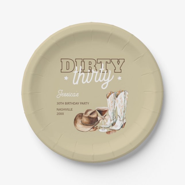 Plato De Papel Dirty Thirty Western Rodeo Beige 30th Birthday (Anverso)