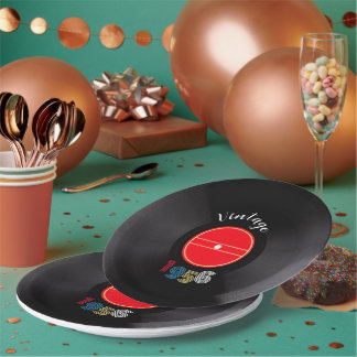 Plato De Papel Disco 1956 Cumpleaños 70 Rayas Retro