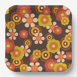 Plato De Papel Disco 7000 Retro Flores Pop Culture