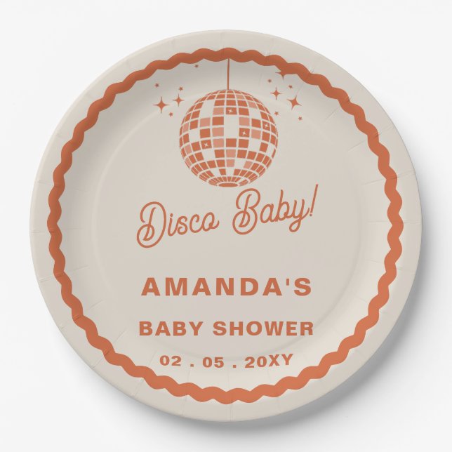Plato De Papel Disco Baby Retro Groovy Disco Baby Shower (Anverso)