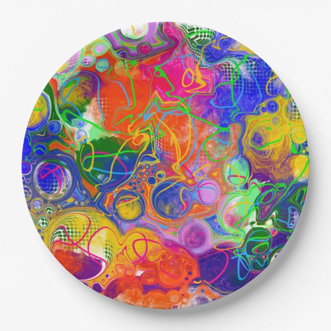 Plato De Papel Disco Ball Electricidad Fluid Art (Anverso)