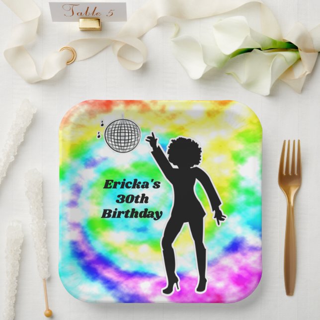 Plato De Papel Disco Fiesta Tie Dye Adulto Retro fiesta de cumple (Boda)