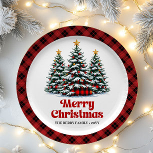Plato De Papel Diseñador árbol de Navidad en cuadros de búfalo Pa